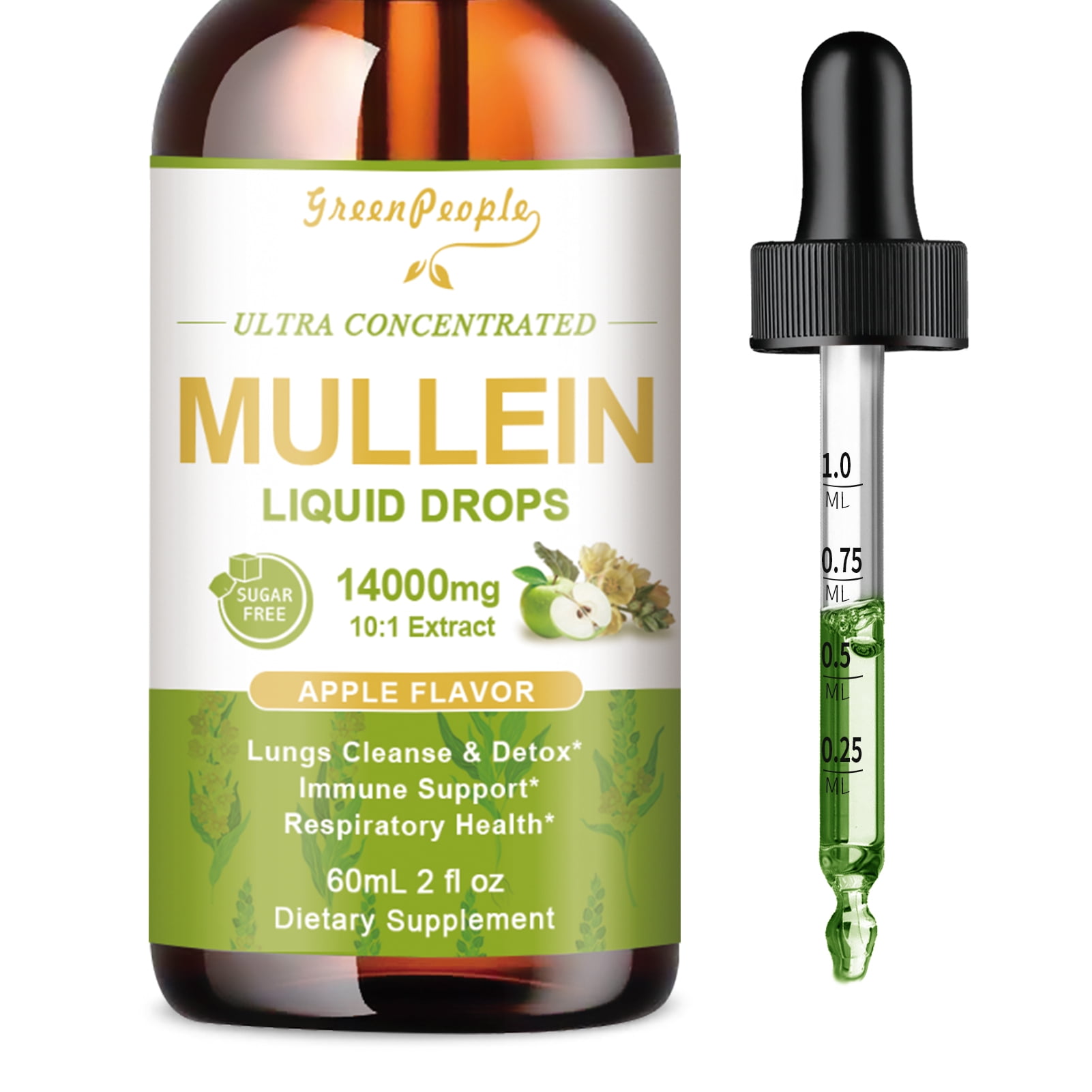 Green People Mullein Drops, Apple Flavor, 1400mg Lung Cleanse