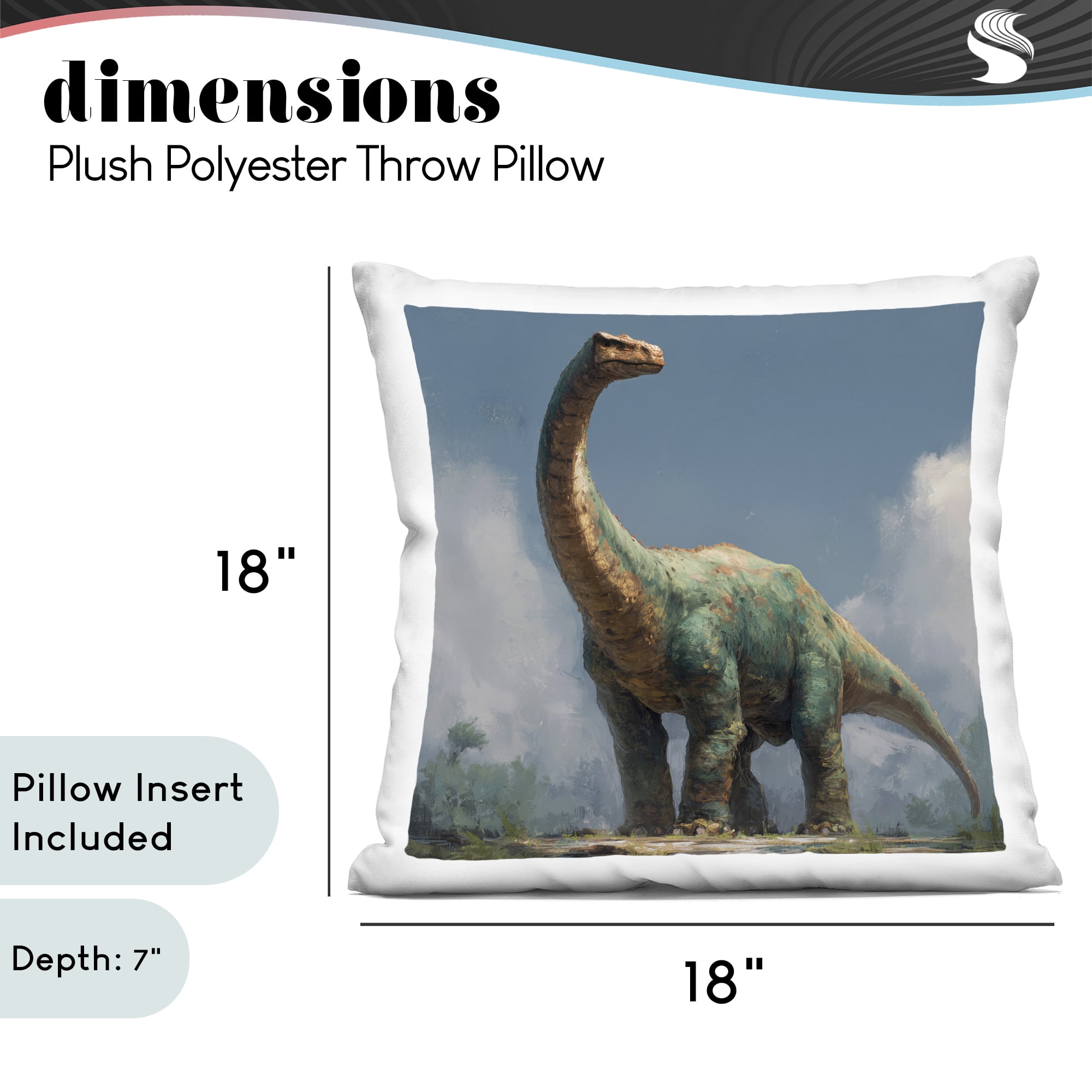 Stupell Industries Colossal Brontosaurus in Meadow Decorative Printed Throw Pillow, design by Wumples, 18 x 7 x 18
