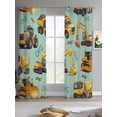 thumbnail image 2 of Construction Truck Sheer Curtains 84 Inch Length 2 Panels Set for Living Room/Bedroom, Cartoon Grips and Bulldozers Green Kitchen Curtains Grommet Semi-Sheer Curtains Window Treatments 52"x84"x2, 2 of 7