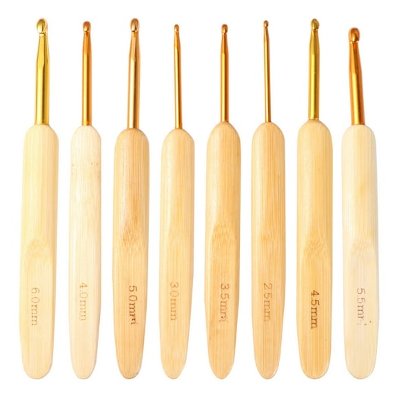 BERTDOMD 8pcs Bamboo Handle Crochet Needles Metal Round Head Knitting Needles Crochet Knitting Tool Portable Multi-purpose Needles Sewing Craft Tool