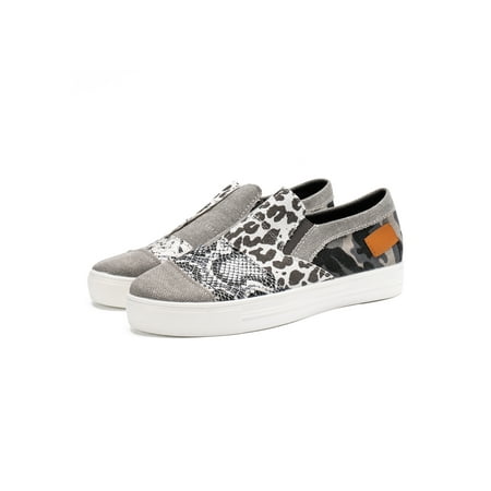 

Woobling Ladies Sneaker Slip On Flats Non-Slip Walking Shoes Sports Loafers Casual Canvas Shoe Comfort Breathable Gray US 5