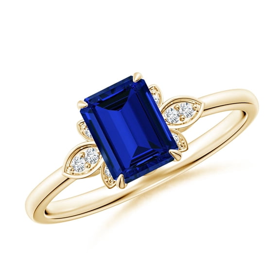 ANGARA Lab Grown 1.05 Ct Blue Sapphire Engagement Ring for Women in 14K Yellow Gold (Size-7x5mm) | September Birthstone, Anniversary, Jewelry Gift for Women | Lab-Grown Blue Sapphire Ring