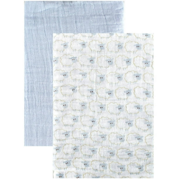Hudson Baby Boy and Girl Muslin Swaddle Blankets, 2Pack Blue Sheep