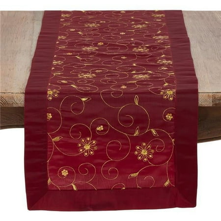 Saro Lifestyle Embroidered Table Runner With Sequined Design Burgundy 16"x72"