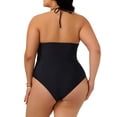 thumbnail image 4 of Agnes Orinda Women's Plus Size 2 Piece Swimsuits Polka Dots Halter Ruched Hollow High Waisted Solid Bathing Suits 1X Black, 4 of 8