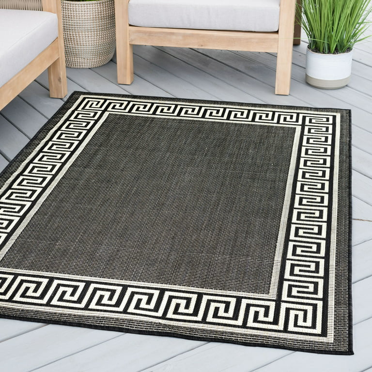 2x3 Water Resistant, Small Indoor Outdoor Rugs for Patios, Front Door  Entry, Entryway, Deck, Porch, Balcony, Outside Area Rug for Patio, Black,  Greek Key