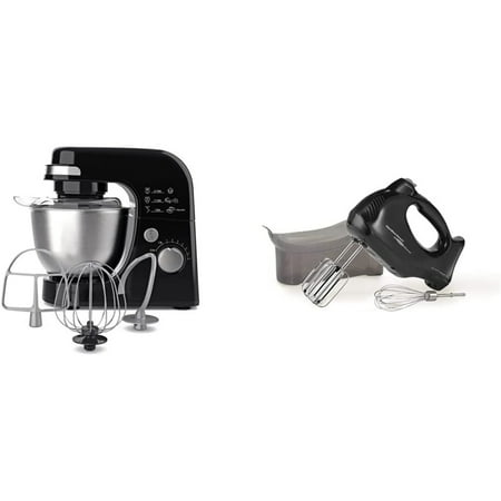 

Electric stand mixer 4 quart black and 6 speed electric hand mixer with snap on case beaters whisk blender black (62692)