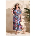 thumbnail image 5 of AURA Plus Size High Waist V Neck Printed Maxi Dress Elegant Spring Summer Style, 5 of 7