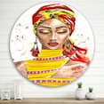 thumbnail image 2 of Designart 'Exotic Colorful Portrait of Afro American Woman' Traditional Circle Metal Wall Art 29x29 - Disc of 29, 2 of 5