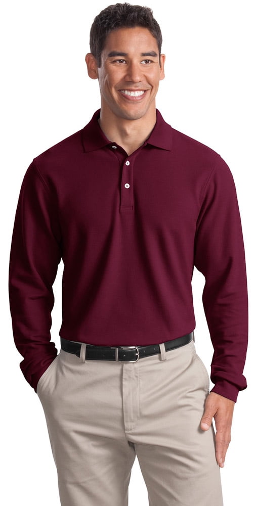 maroon long sleeve polo shirt