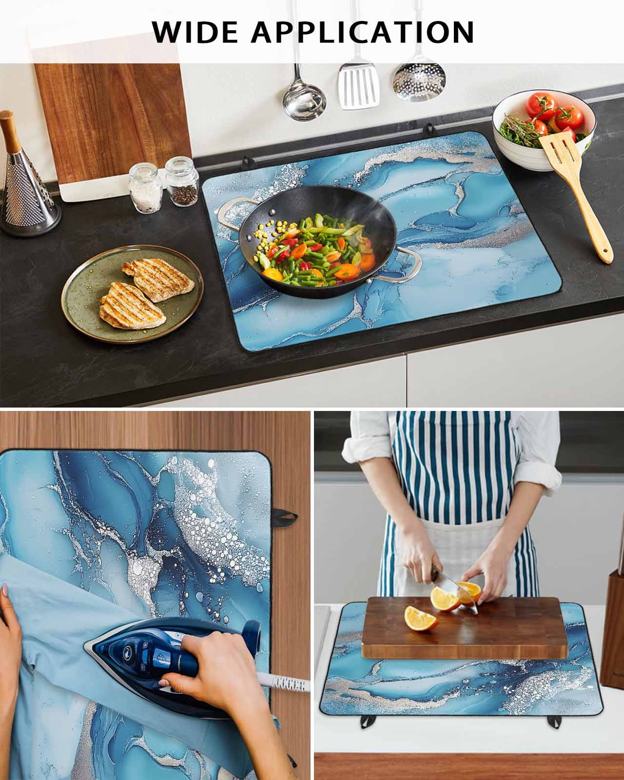 nqOlkjepod Large Induction Cooktop Protector Mat 24"x21", Blue Marble Stove Top Covers for Electric Stove, Grey Modern Aesthetic Artwork Decorative Stove Burner Cover Mats, Glass Top Stove Cover