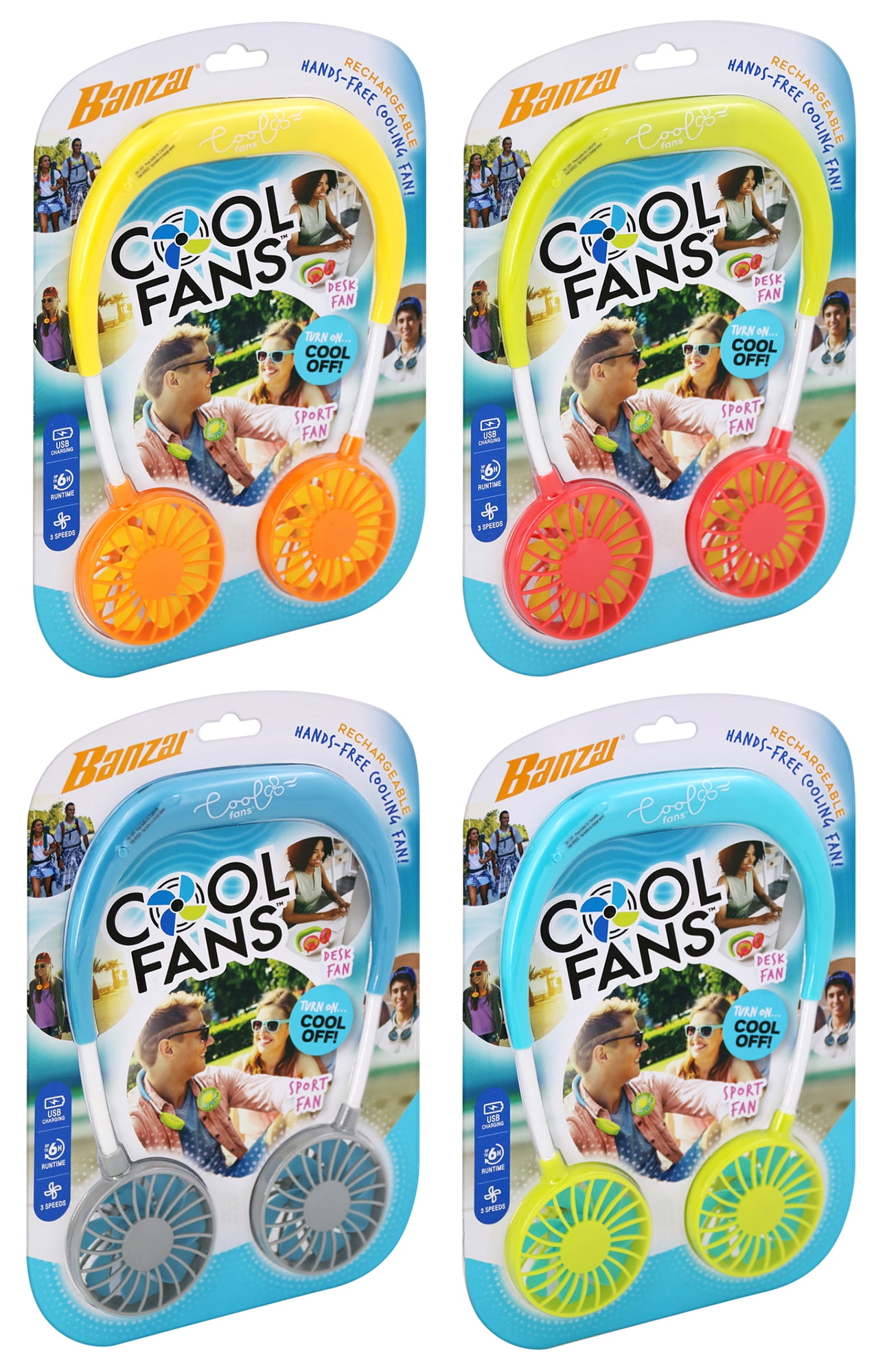 BANZAI Cool Fans portable personal neck fan, wearable 3 speed hands