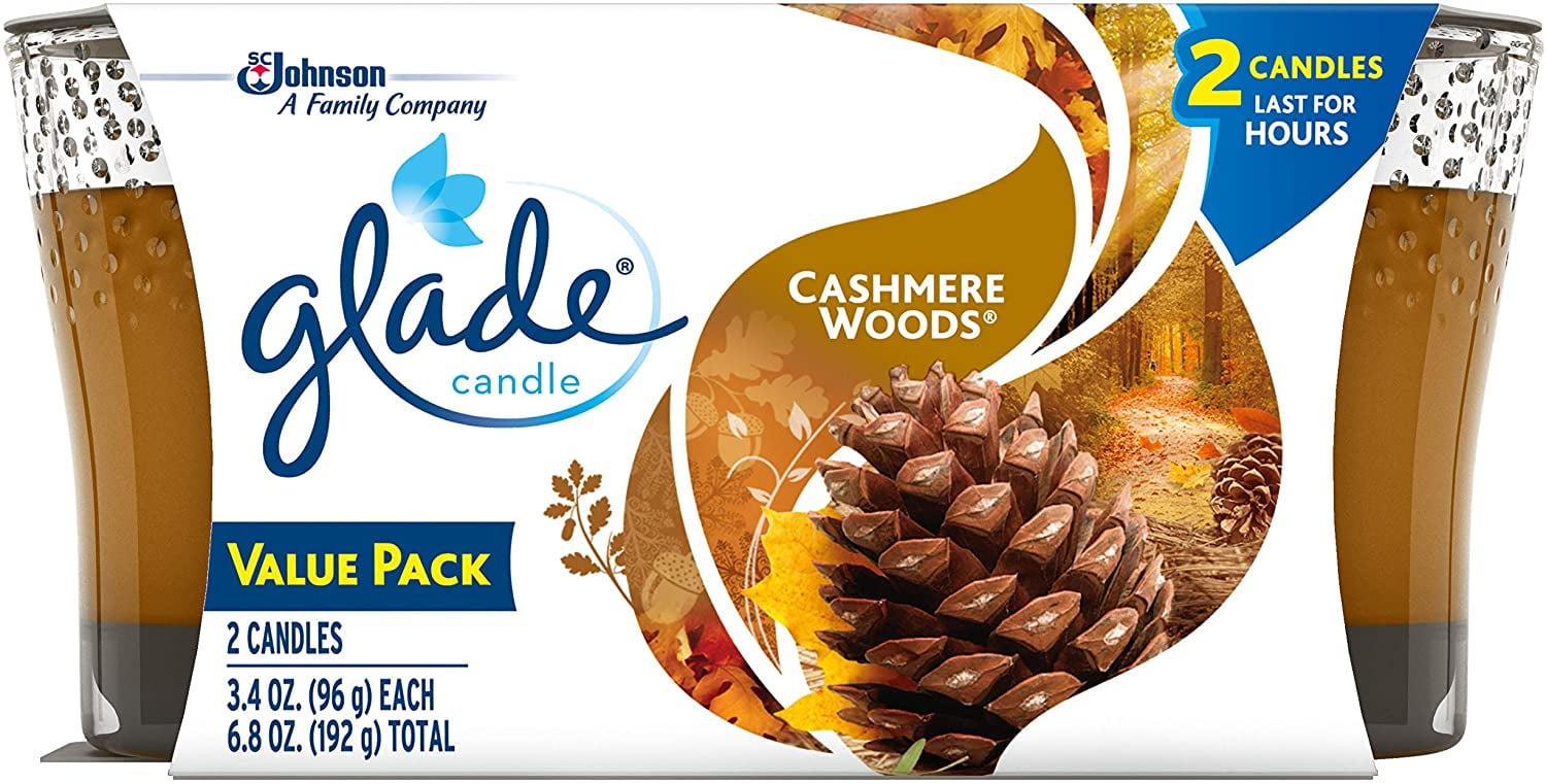 2 Glade Value Pack Two Candles Cashmere Woods Last For Hours 3.4 oz Each 