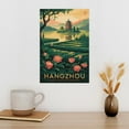 thumbnail image 3 of Hangzhou Retro Travel Poster Vintage Chinese City Tourism with West Lake & Tea Fields Print Poster, 3 of 8