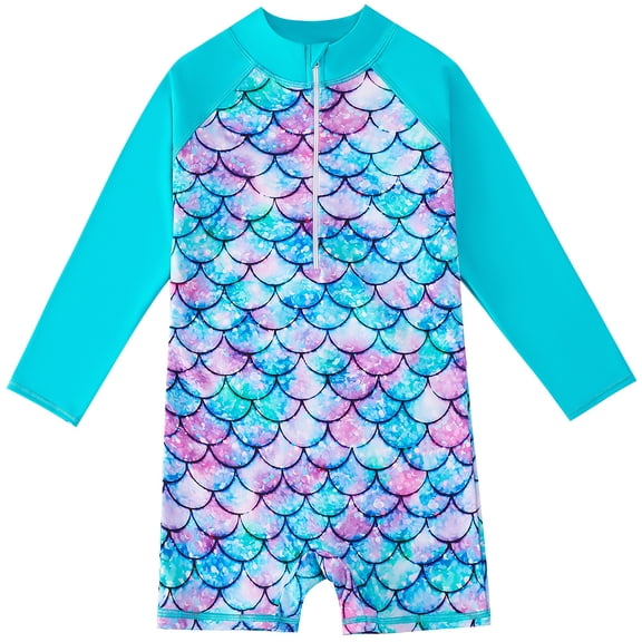 LYMAYTER 4-9Y Girls Long Sleeve Swimsuit Onesies UPF 50  UV Swimwear Zipper Rash Guard Bathing Suit for Kids Toddler