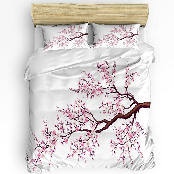 Cherry Blossom Plum Branch Pink Flower Duvet Cover with Pillow Case Custom 3pcs Bedding Set Quilt Cover Double Bed Home Textile
