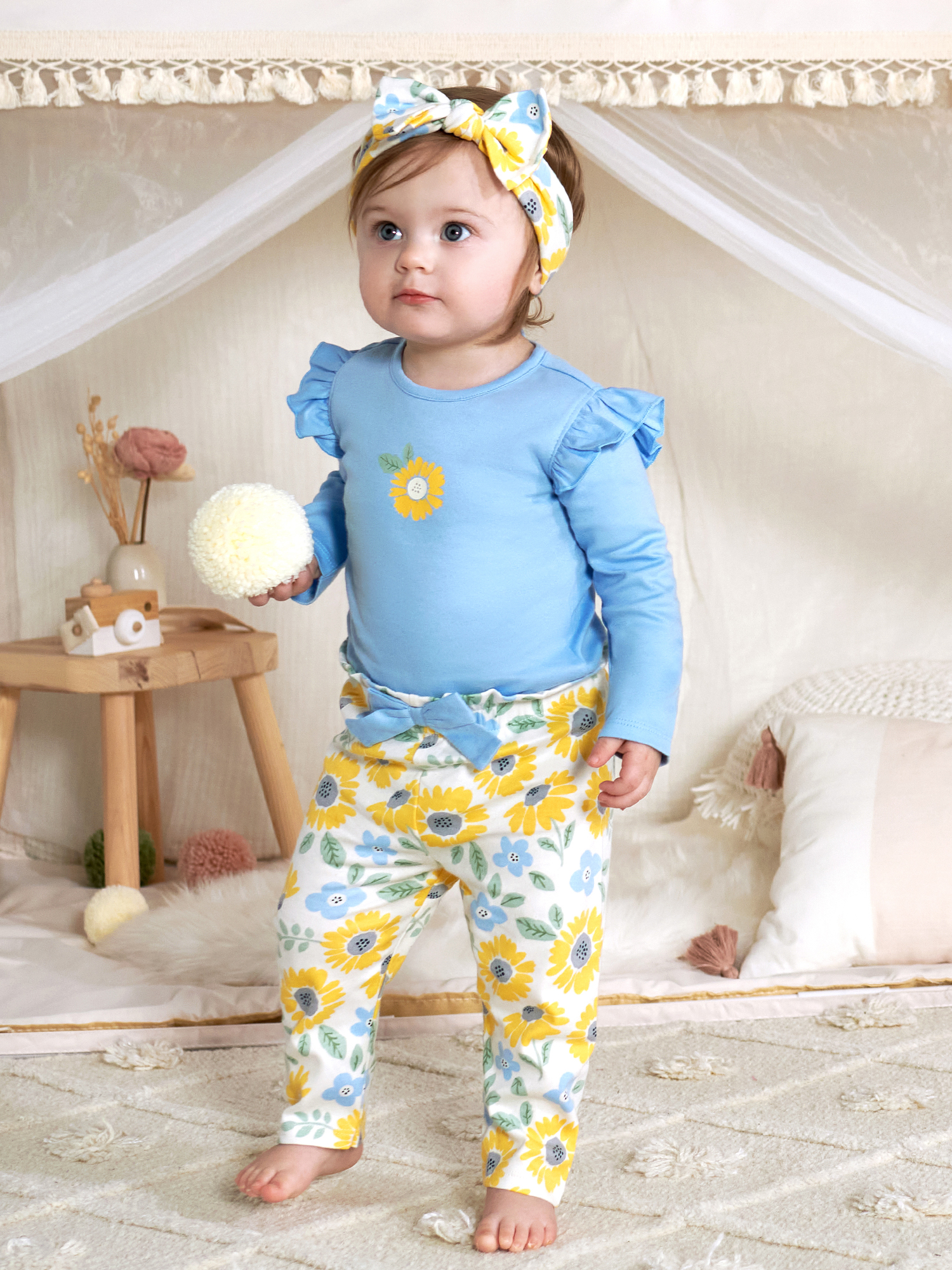 Gerber Baby Girl Long Sleeve Onesies Bodysuit, Pant & Headband Outfit Set, 3-Piece, (Newborn - 18 Months)