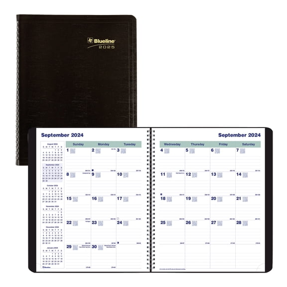 2025 Blueline Plan & Link 16-Month Monthly Planner, 9-1/4" x 7-1/4", 50% Recycled, Black, September To December