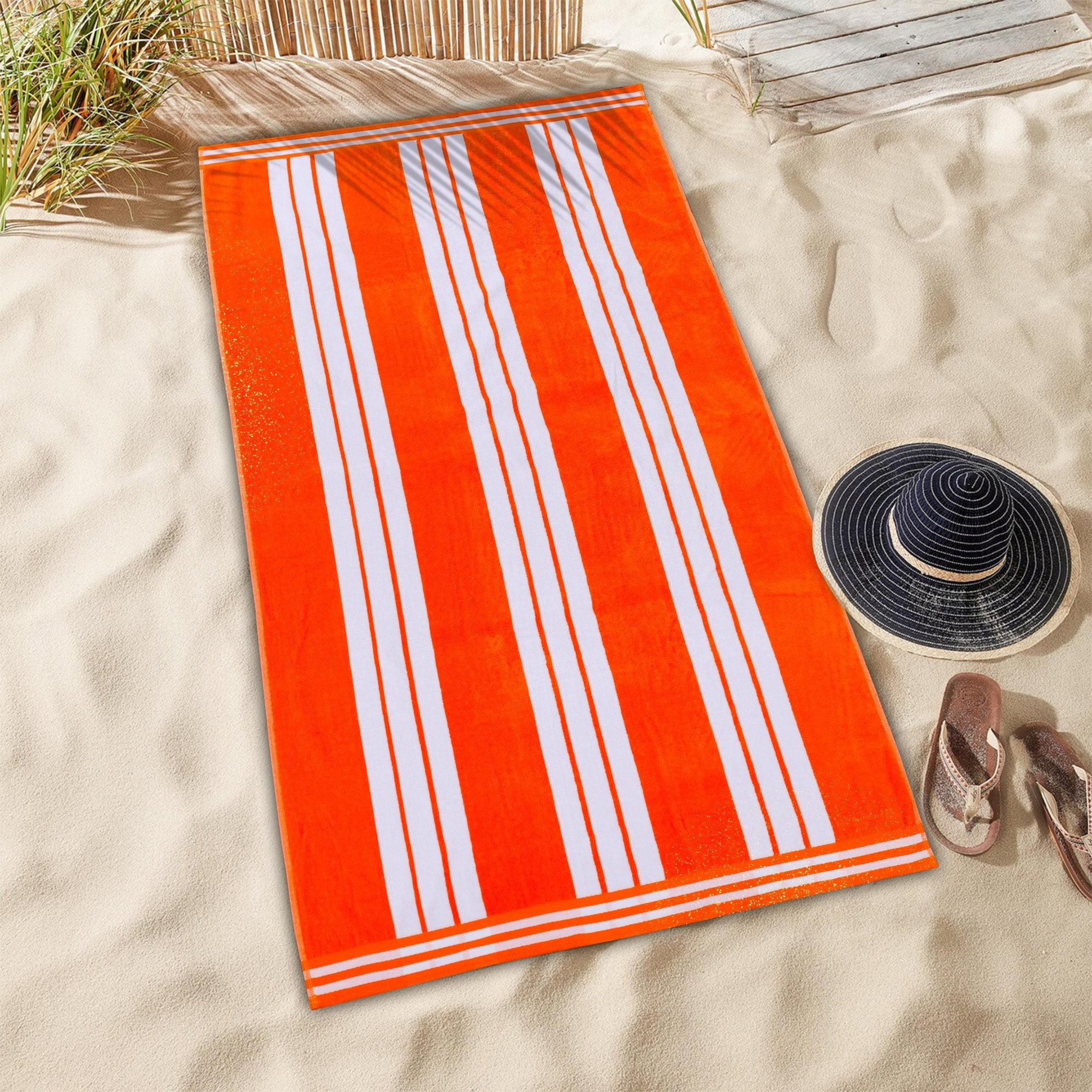 Superior Cotton Striped Oversized Beach Towel Set of 4, 34" x 64", Coral