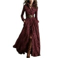 thumbnail image 2 of Women's Shirt Dress Plaid V-Neck Button Down Asymmetric Hem Side Slit Maxi Dress with Pockets for Spring Fall Casual,Vermilion,2XL, 2 of 4
