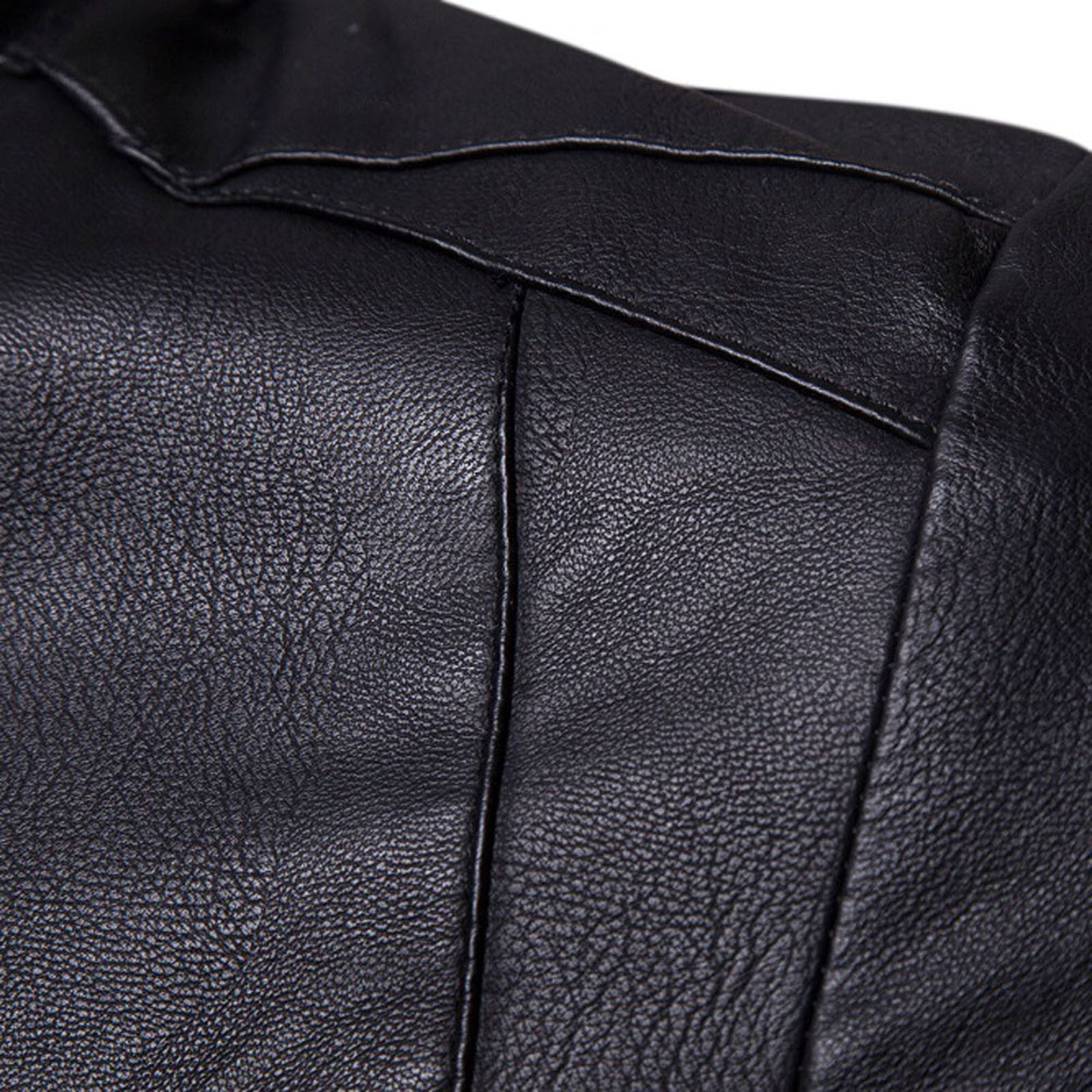 Odeerbi Faux Leather Outwear Jackets for Men Trendy Leather Plus Fleece Jacket Motorcycle Jacket Warm Leather Jacket Black