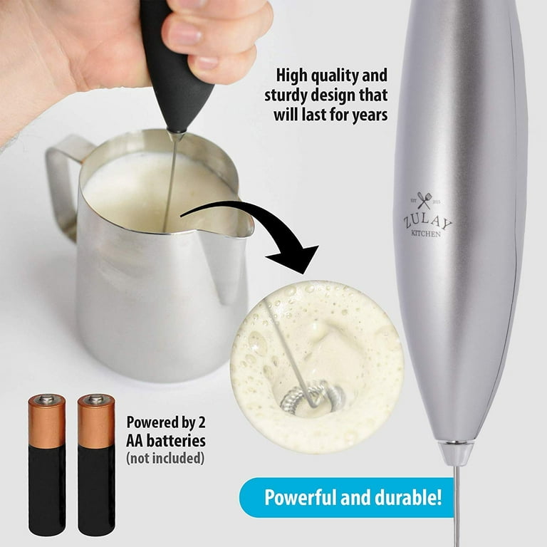 Zulay Kitchen Handheld Milk Frother - Titanium Silver 