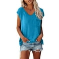 thumbnail image 3 of SHITINN Short Sleeves V Neck Plain Color Soft Loose Fitting Summer T Shirts Women Short Sleeve Shirts for Women Tops for Women Trendy Summer T Shirts for Women, 3 of 5