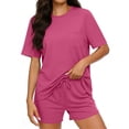 thumbnail image 5 of yillto Womens Shorts Set 2 Piece Outfits Summer Lounge Short Sleeve Tops Matching Sweatsuit Casual Sets, 5 of 6
