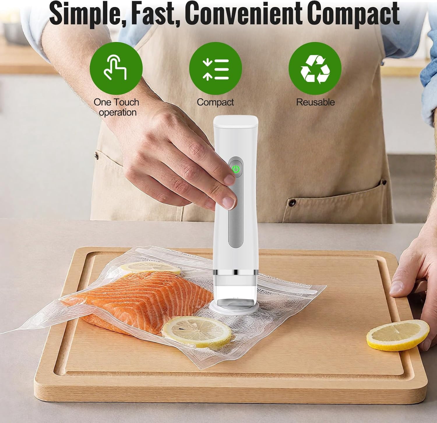 Vacuum Sealer with 30 Reusable Vacuum Bags, Seal Meal Saver, Portable Compact Handheld Food Sealer Machine for Meat Vegetables Fruits