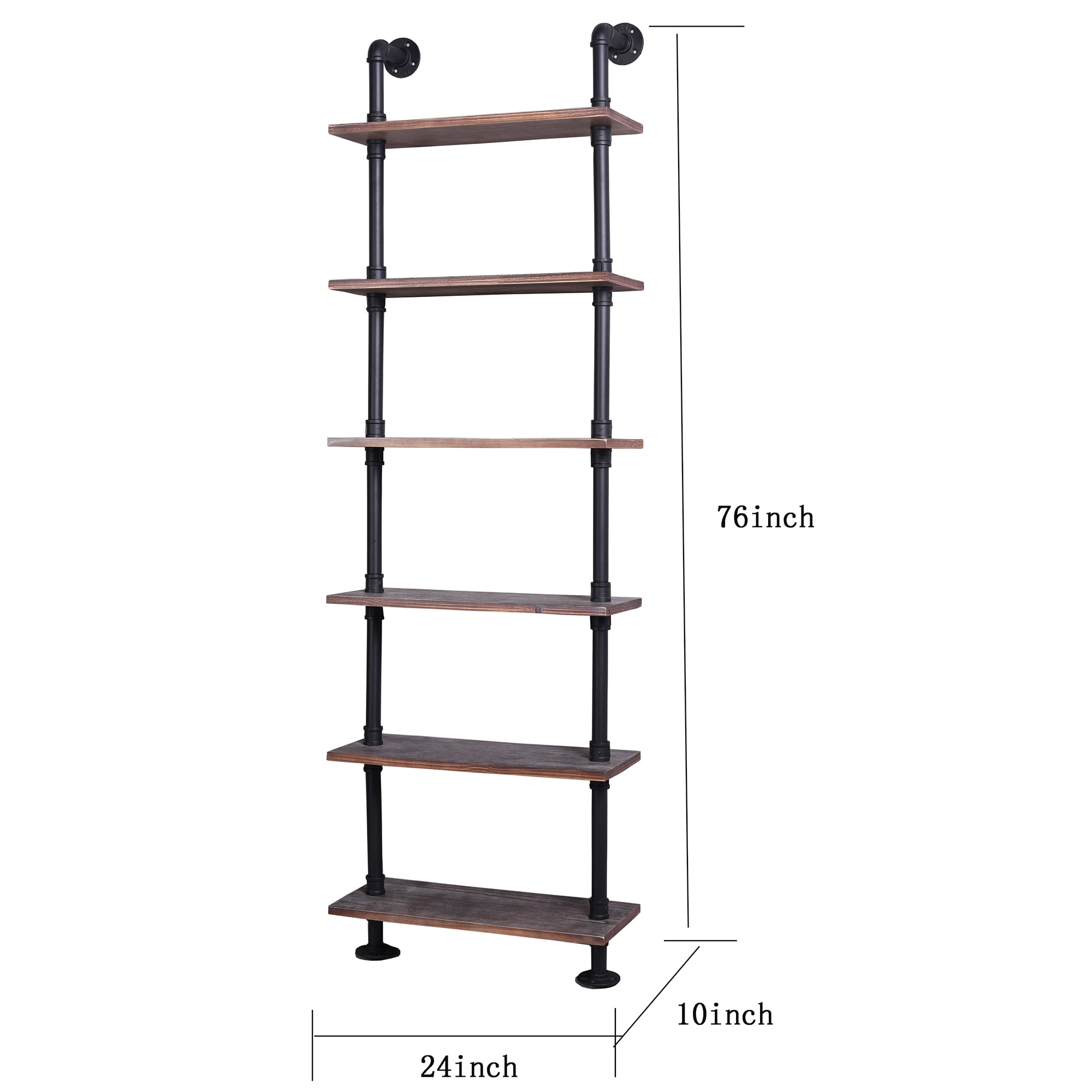 Emitt Tall Bookshelf Black Pipe Frame with Weathered Maple Shelves
