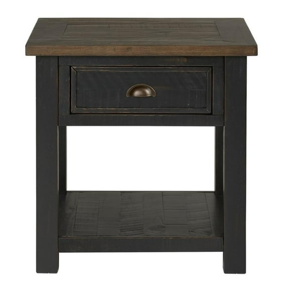 Bowery Hill Farmhouse Solid Wood 1 Drawer End Table in Black and Brown