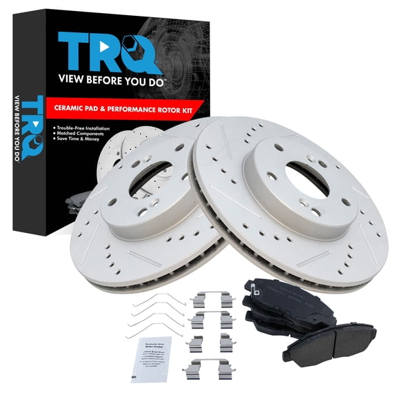 TRQ Front Brake Pad and Rotor Set Ceramic Coated Drilled Slotted Rotors Fits 2013-2015 Honda Civic