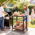 thumbnail image 2 of Outsunny Outdoor Grill Cart with Hooks, 2-Tier Rolling Kitchen Prep Station, 2 of 10