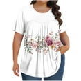 thumbnail image 3 of Jsaierl Plus Size Pleated Tops for Women Trendy Short Sleeve Blouses Dressy Casual Crewneck Tunics Cute Floral Print Summer Boho Top L-5XL, 3 of 7