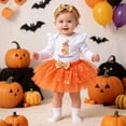 thumbnail image 2 of Toddler Halloween Dress Girl, Halloween Pumpkin Witch Print Baby Romper Girls Adorable Orange Bodysuit Pompom Skirt Toddler Outfit Set, Halloween Gifts, 2 of 7