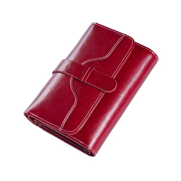 Monedero corto de piel auténtica para mujer con hebilla de piel de vaca encerada al óleo estilo retro con clip para monedas pequeño