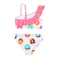 thumbnail image 2 of Aayomet Girls One Shoulder Cartoon Pattern Ruffle Split Two Piece Swimsuit Bathing Suit Girls Swimwear Girls (Pink, 7 Years), 2 of 5