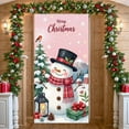 thumbnail image 4 of Pink Background Christmas Banner Snowman Design Merry Christmas Banner Christmas Tree Pattern Plaid Pattern Snowman Banner for Christmas Party Indoor Decoration Holiday Celebration, 4 of 8