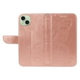 thumbnail image 6 of Dteck Pattern Case for iPhone 15,Magnetic Leather Butterfly Floral Embossed Flip Case Card Slots Wallet Stand Cover with Wrist Strap for iPhone 15,Rosegold, 6 of 7