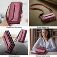 thumbnail image 6 of for iPhone XS Max Full Body Protection Wallet Folio Flip Case, Shoulder Strap & Wristlet Card Slots Zipper Pocket RFID Blocking Rugged Durable PU Leather Phone Case Cover, Winered, 6 of 10