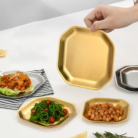 

Yesbay Gazpacho Plate Rounded Edges Non-fading Various Sizes Heat Resistant Stainless Steel Octagonal Dish for Kitchen