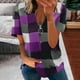 thumbnail image 2 of Blusa de camiseta informal con cremallera y estampado de manga corta con cuello en V de verano para mujer con estilo OAVQHLG3B Store lin121212, 2 of 5