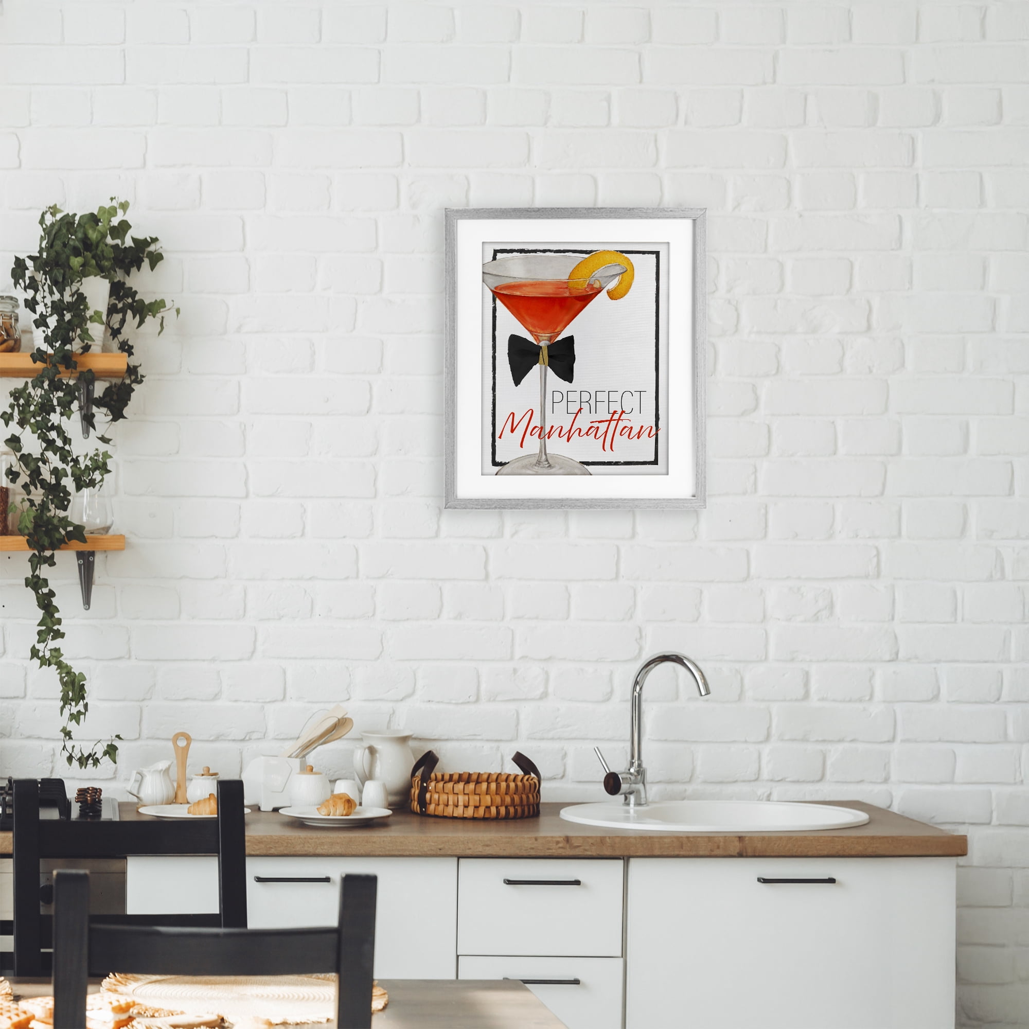 Stupell Industries Perfect Manhattan Cocktail Gray Framed Print Under Glass, design by Lorenzo Collective