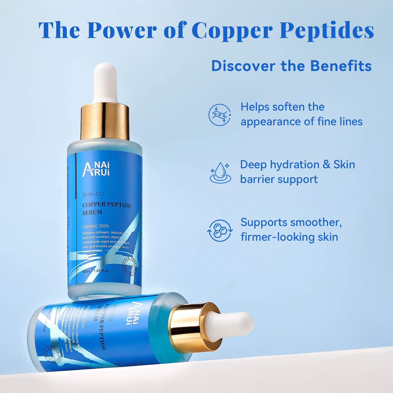 anairui copper peptides ghk-cu serum product info and reviews with Hyaluronic Acid, 1.05 fl oz Quantity:1-Pack BestAir Golden Solutions 64 all-no-dg