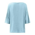 thumbnail image 6 of Pimfylm Womens Plus Size Cotton Linen Shirts 3/4 Sleeve Crewneck Blouse Solid Color Baggy Loose Casual Breathable Summer Tee(Light Blue,S), 6 of 6