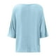 thumbnail image 4 of Gibobby Blusas Manga Larga Para Mujer Camisas de cuello en V de color sólido para mujer, blusa de manga corta de algodón y lino, blusas de túnica informales holgadas de verano（Aqua， XL), 4 of 5