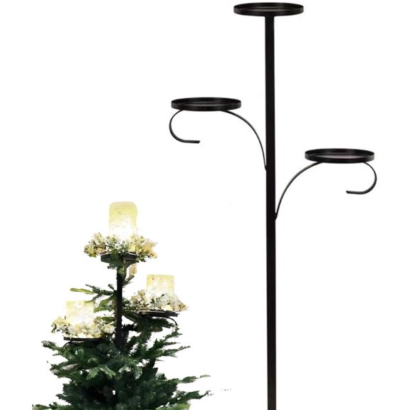 Christmas Tree Topper Black Triple Tree Topper,3-Tier Candelabra Candle Holder Holiday Decoration,Levels to Display Candles or Ornaments