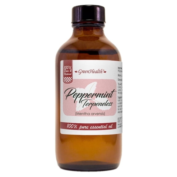 Peppermint (Terpeneless) Essential Oil – 4 fl oz | Strong Mint Scent | Amber Glass Bottle with Cap | for Soap Bars, Potpourri, Candle Crafting & Fragrance Projects