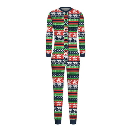 

Women Matching Family Christmas Xmas Romper Jumpsuit Pajamas Outfits With Faux Buttoned Flap On Back