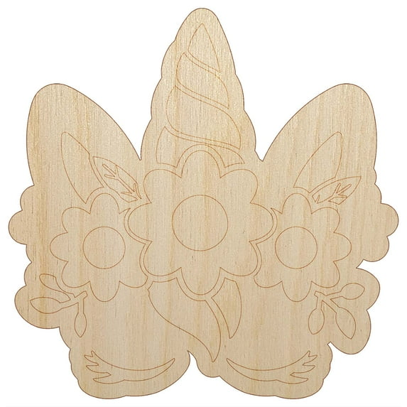 Pretty Sleepy Unicorn Face Wood Shape Unfinished Piece Cutout Craft DIY Projects - 4.70 Inch Size - 1/4 Inch Thick